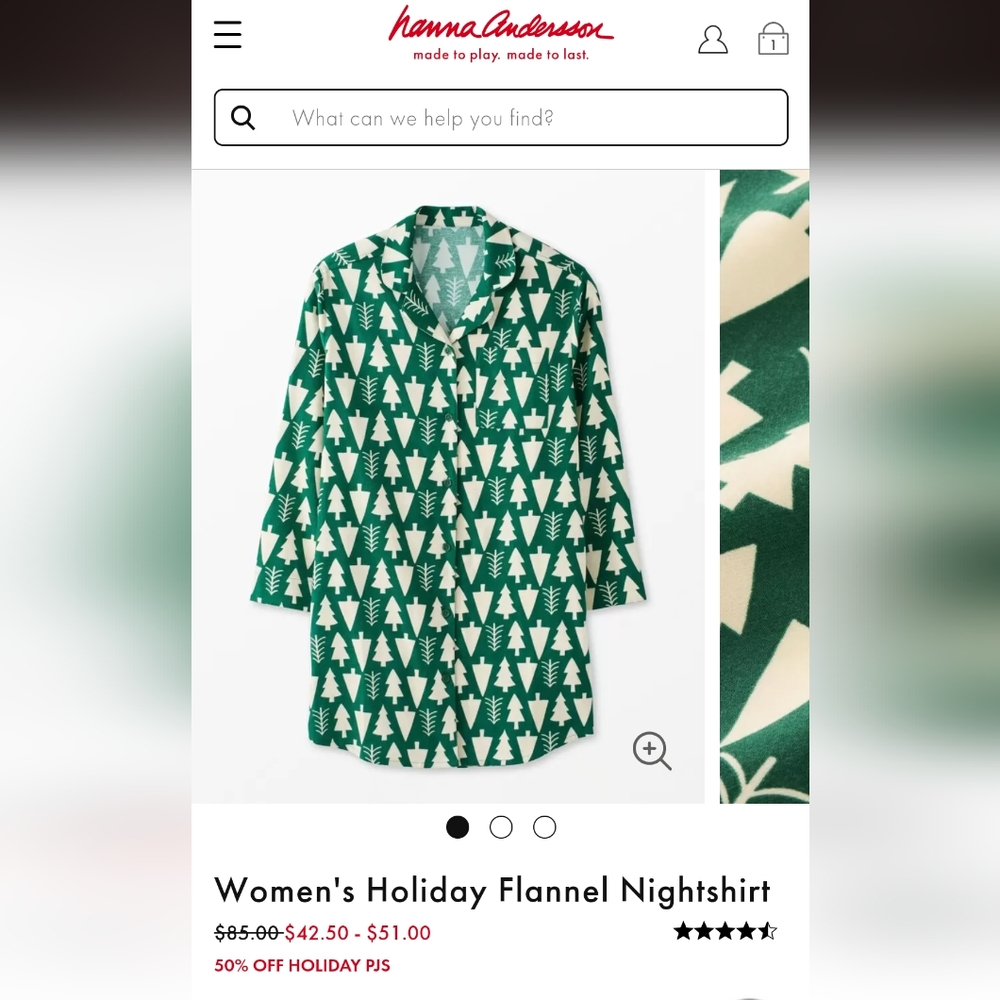 Hanna Andersson Winter Green Flannel Nightshirt Size Medium